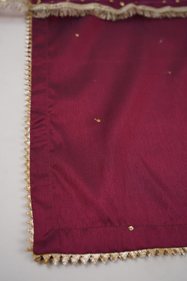 Sajh Dajh Rozi - Red Wine - Luxury Raw Silk Hand Embroidered Outfit with Net Dupatta - V2