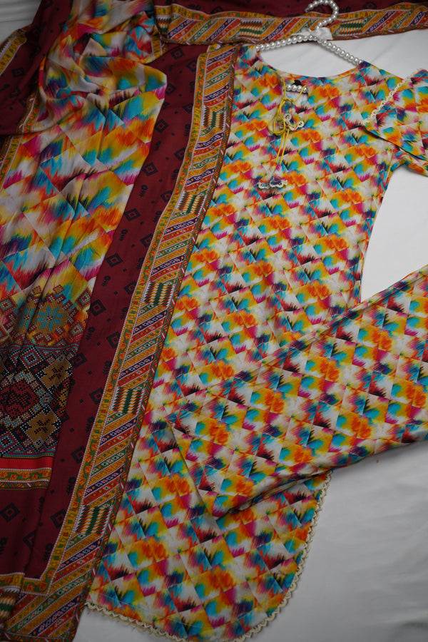 Sajh Dajh Rozi - Slub Linen Printed Shirt and Trouser- Warm Fabric - Winter Collection