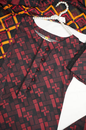 Sajh Dajh Rozi - Slub Linen Printed Suit with Shawl - Warm Fabric - Winter Collection