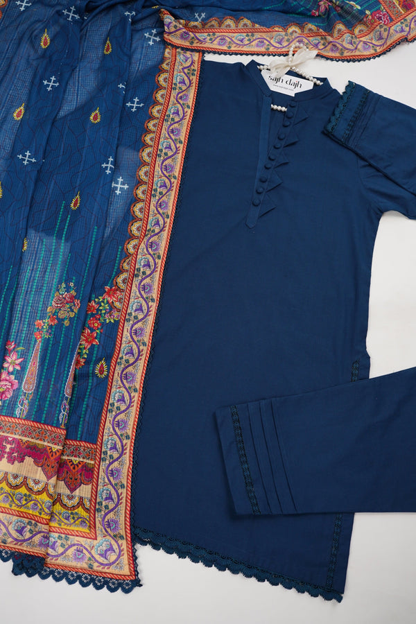 Sajh Dajh Rozi - Solid Lawn Outfit with Printed Dupatta - Ready to Wear