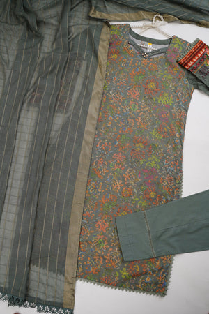 Sajh Dajh S Basics - Embroidered Lawn Outfit with Lawn Dupatta - Ready to Wear