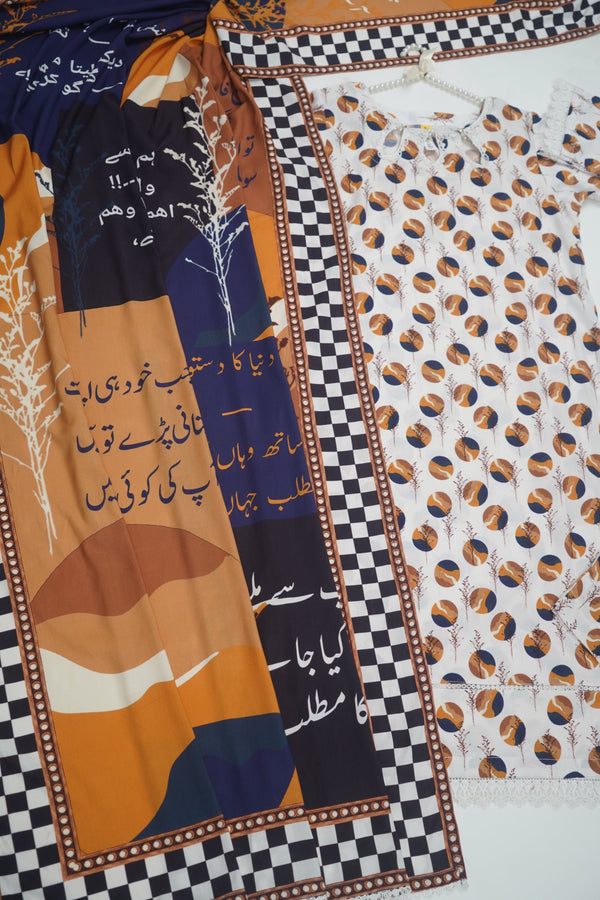 Sajh Dajh Sher o Shayeri - Linen Printed Suit with Shawl - Warm Fabric - Winter Collection