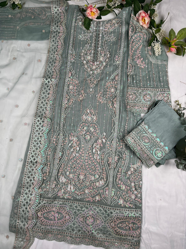 Sajh Dajh Tehwar II - The Luxury Eid Wear in light pistachio- D1