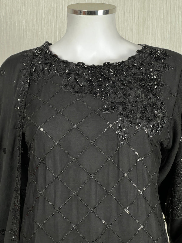 Sajh Dajh Tehwar III - The Luxury Eid Wear in Black - Chiffon - D1