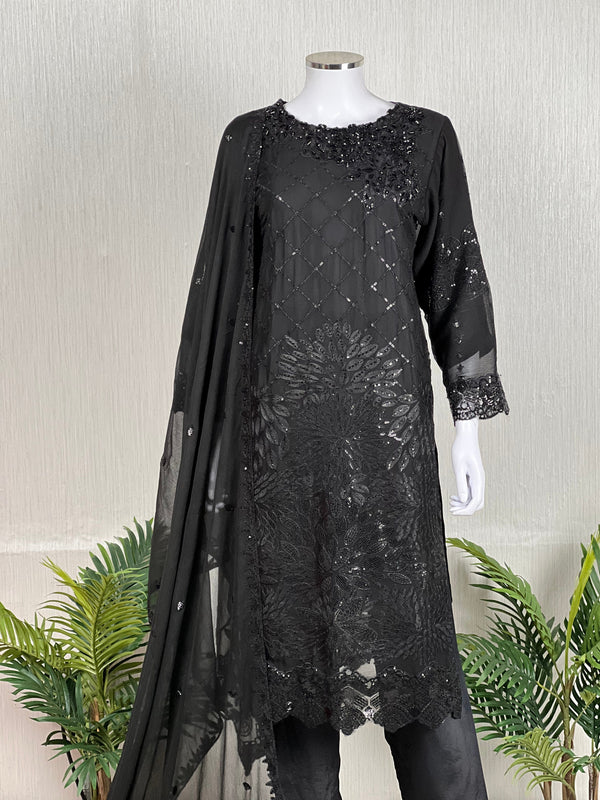 Sajh Dajh Tehwar III - The Luxury Eid Wear in Black - Chiffon - D1