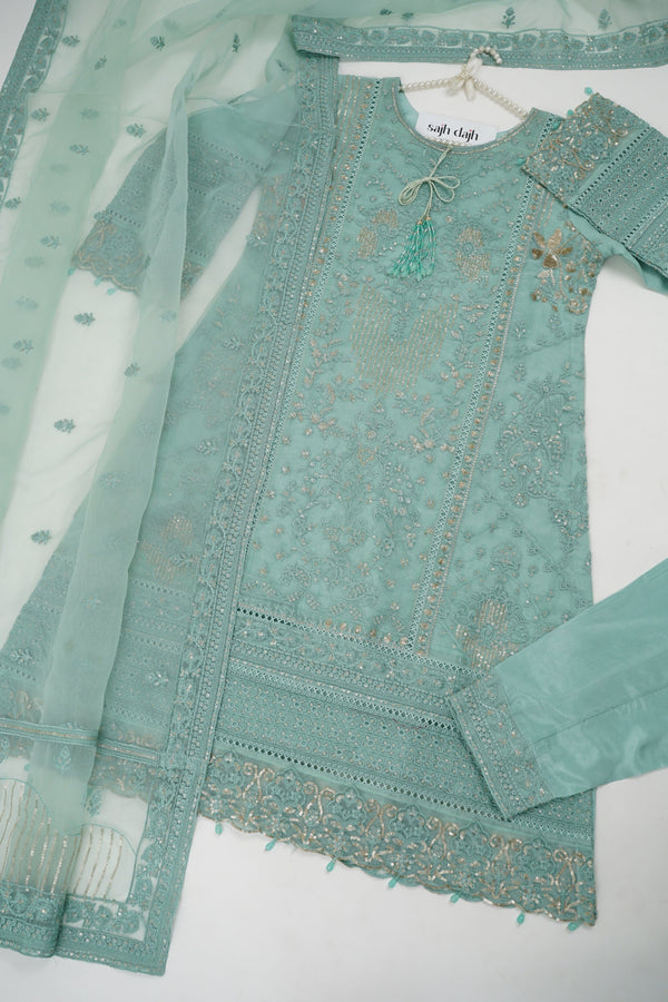 Sajh Dajh Tehwar - V7 - Luxury Festive Collection - A Line Shirt - Organza - D7