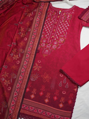Sajh Dajh Unsticthed - Dhanak Embroidered Suit with Shawl - Warm Fabric - Winter Collection