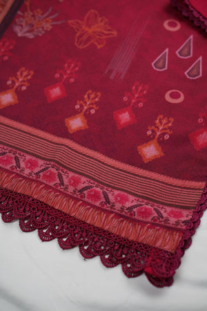 Sajh Dajh Unsticthed - Dhanak Embroidered Suit with Shawl - Warm Fabric - Winter Collection