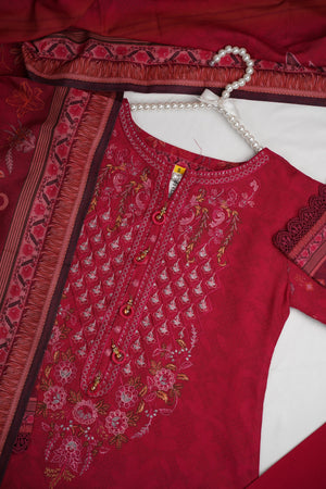 Sajh Dajh Unsticthed - Dhanak Embroidered Suit with Shawl - Warm Fabric - Winter Collection