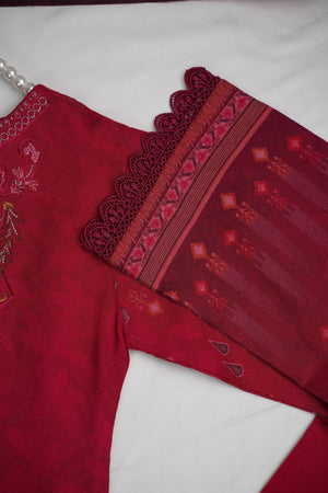 Sajh Dajh Unsticthed - Dhanak Embroidered Suit with Shawl - Warm Fabric - Winter Collection