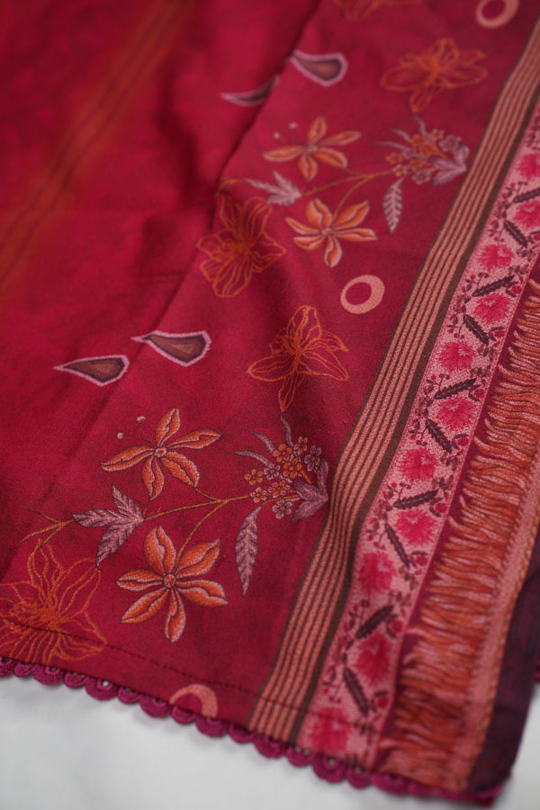 Sajh Dajh Unsticthed - Dhanak Embroidered Suit with Shawl - Warm Fabric - Winter Collection