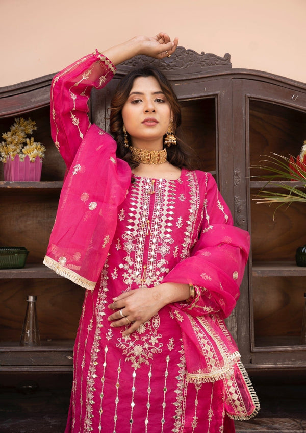 Shagun Boutique NAQSH EID 2023 - Luxury Organza - Ready to wear Suit in Pink