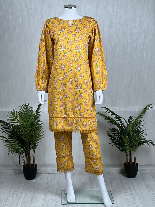 Basics - Khaddar - Black Floral Shirt with Tulip Pants - Winter Collection