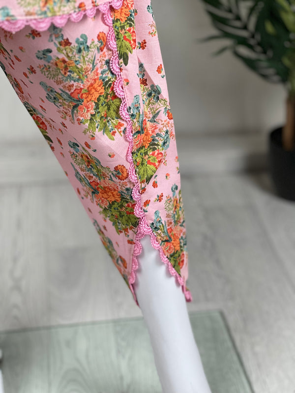 Basics - Pima Cotton - Baby Pink Floral Shirt with Tulip Pants - D4