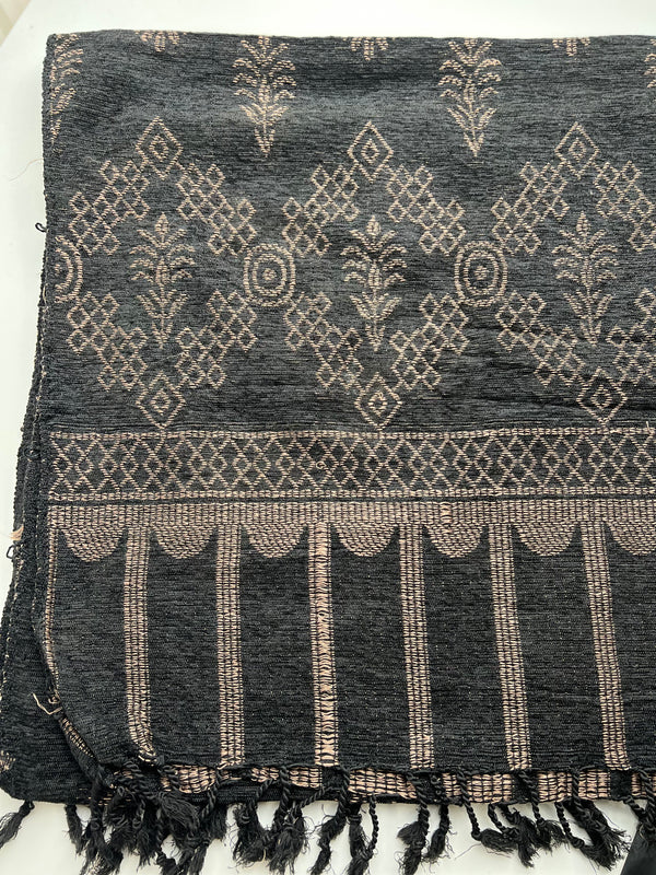 Wool Embroidered Shawl - Black