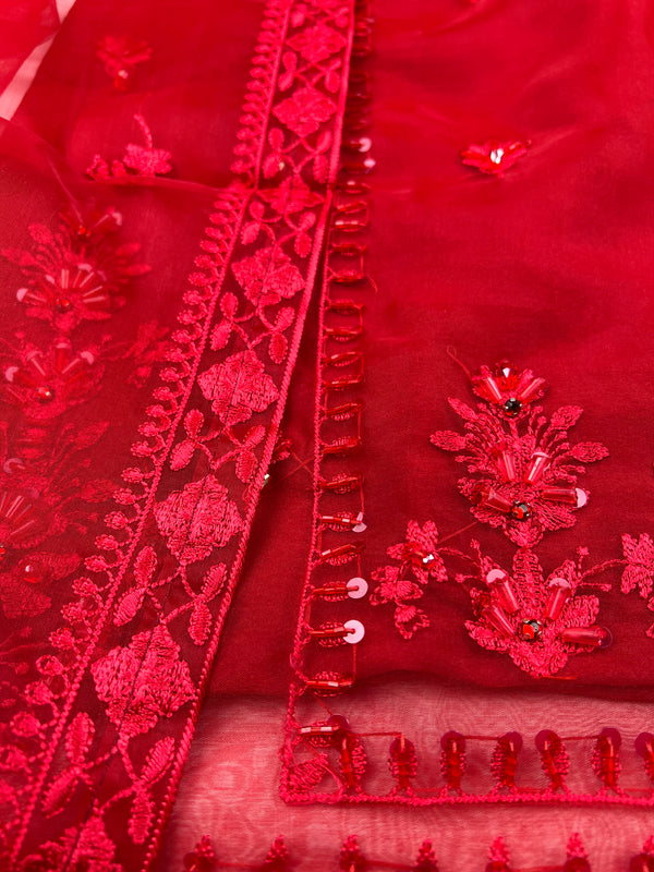 Luxe - Luxury Organza Ready to Wear Suit in RED - Pakistani Designer Suit