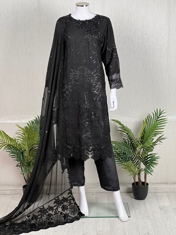 Tehwar III - The Luxury Eid Wear in Black - Chiffon - D1