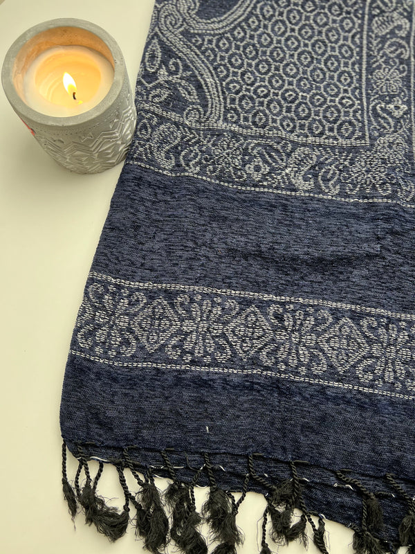 Wool Embroidered Shawl - Blue
