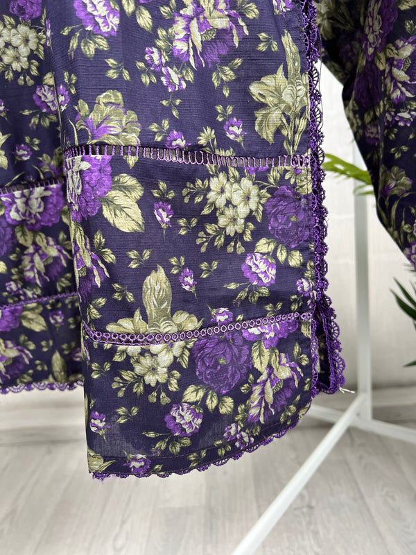 Basics - Pima Cotton - Purple Floral Shirt with Tulip Pants - D2