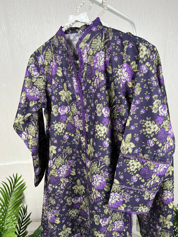 Basics - Pima Cotton - Purple Floral Shirt with Tulip Pants - D2