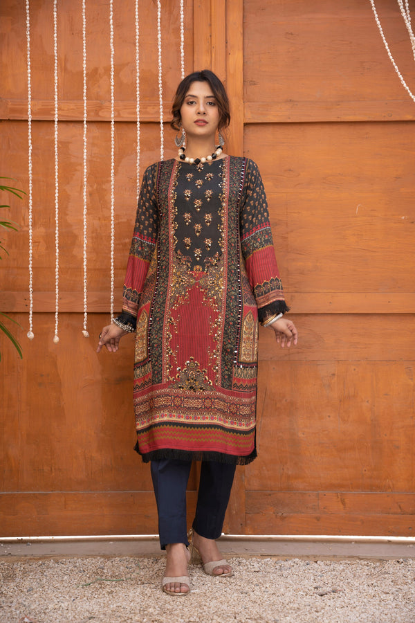 Sajh Dajh Eid 2023 - Linen Mirror & Hand Work Kurti