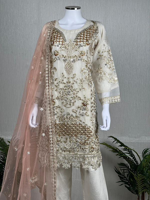 Sajh Dajh Premium Designer Suits - The Luxury Eid Wear in Off White- D7