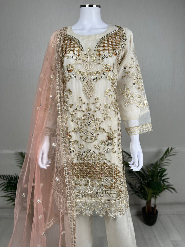 Sajh Dajh Premium Designer Suits - The Luxury Eid Wear in Off White- D7