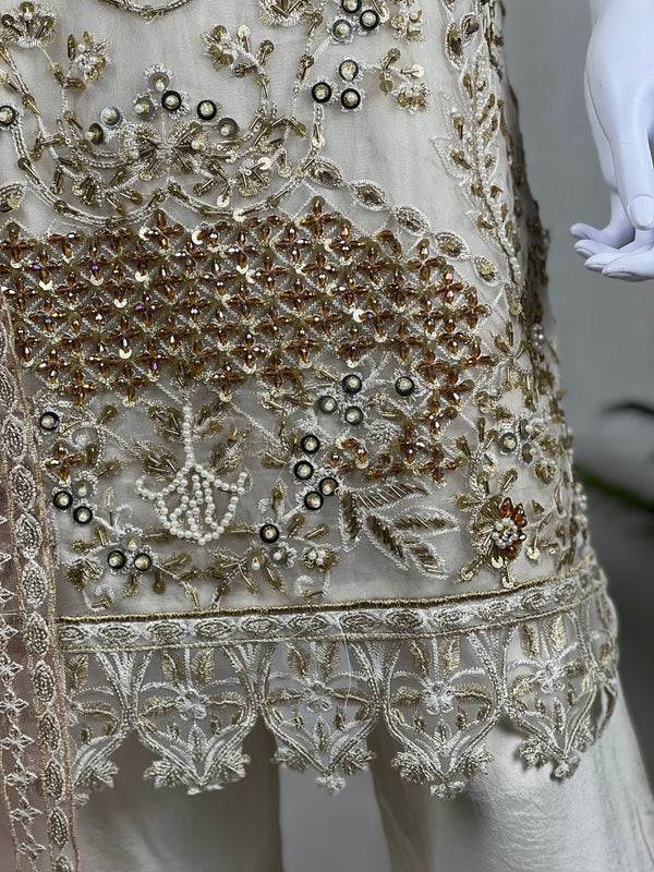 Sajh Dajh Premium Designer Suits - The Luxury Eid Wear in Off White- D7