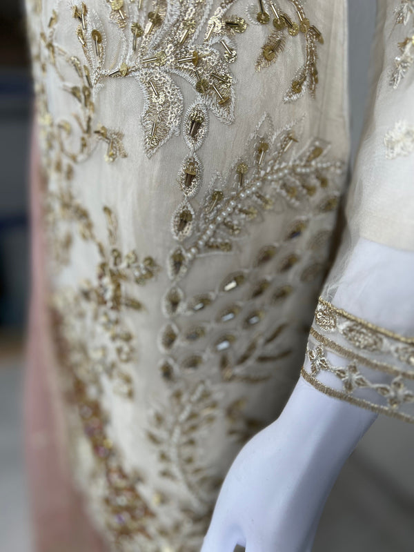 Sajh Dajh Premium Designer Suits - The Luxury Eid Wear in Off White- D7